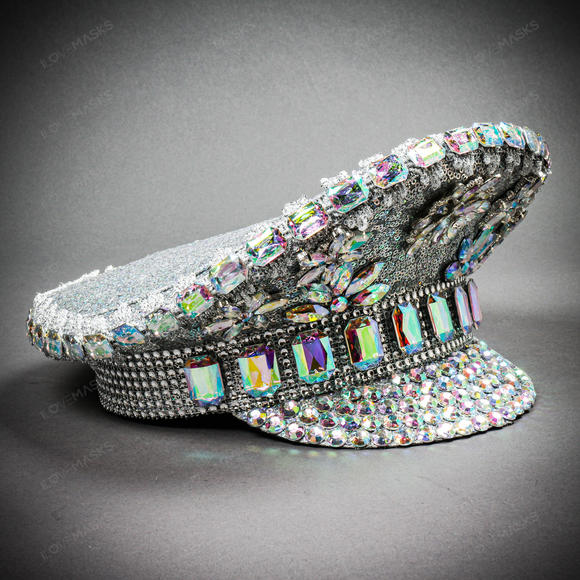 Steampunk Burning Man Rhinestones Captain Hat - Silver - Picture 6 of 8